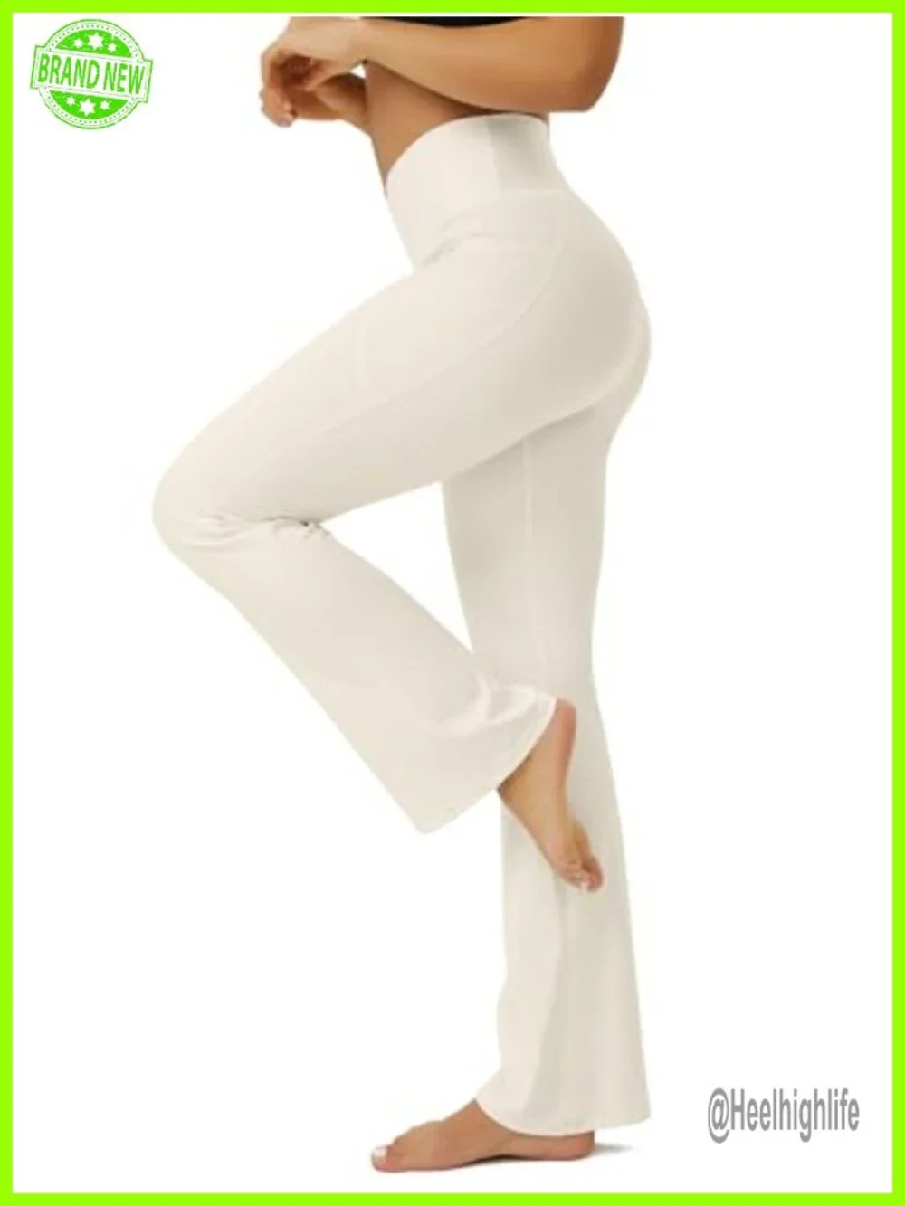 High Waisted Crossover Flare Leggings with Pockets No Front Seam